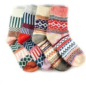 Women 3-5 Pair‎ Multicolor Fashion Warm Wool Cotton Thick Winter Crew Socks
